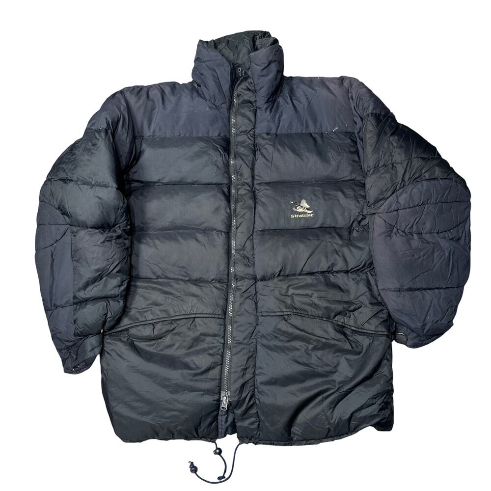 Vintage Stratojac Goose Down Puffer Parka Jacket XL Navy Quilted Pockets Zip